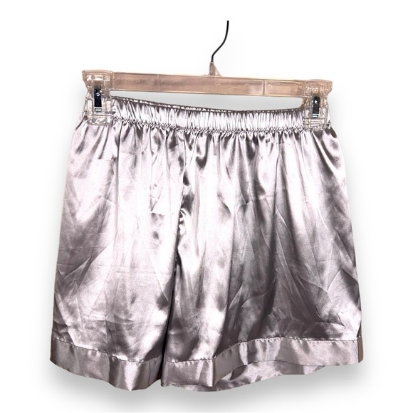 SMALL GREY SILVER SATIN SHORTS ELASTIC WAISTBAND  WOMENS SLEEPWEAR - Picture 1 of 5